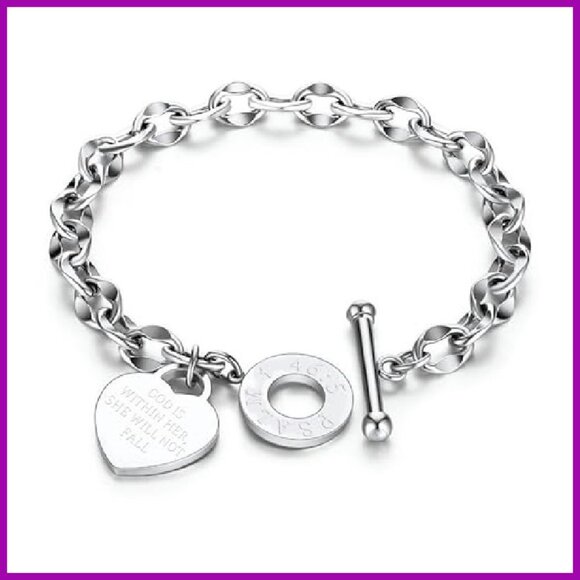 Stainless Steel Engraved Scripture Bracelet Women's Cuff Bangle Gift - Picture 2 of 8